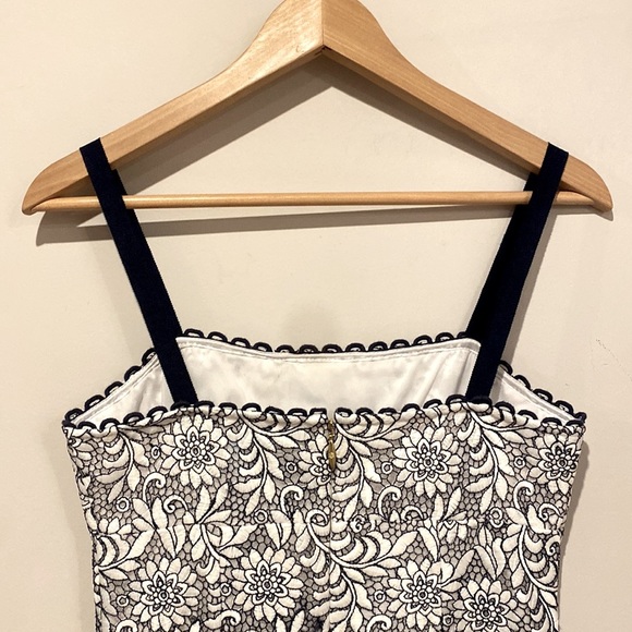 Draper James Navy Blue White Floral Lace Spaghetti Strap Tea Length Dress - Picture 6 of 7